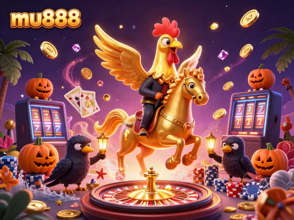 Win big at mu888 with golden rooster and casino magic showcasing vibrant gaming experience.