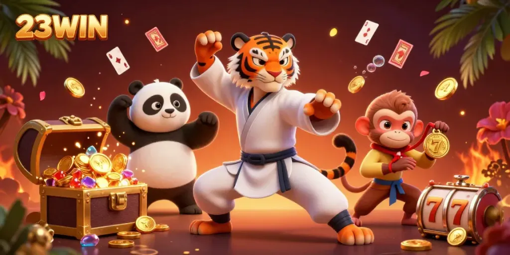 Experience thrilling gameplay with 23WIN's vibrant casino ambiance and entertaining characters.