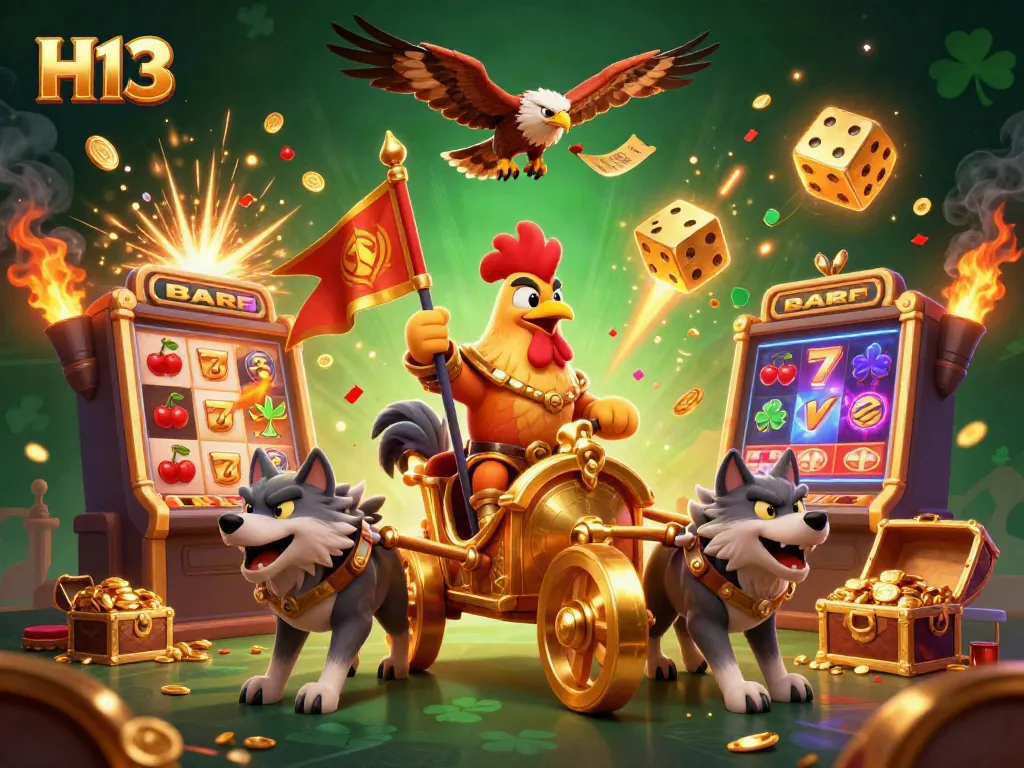 Experience the thrill of H13 online casino with a dynamic jackpot explosion and festive elements in this vibrant illustration.
