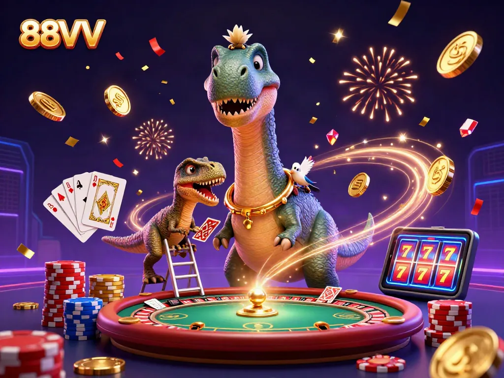 Win big at 88VV with an engaging casino scene featuring exciting gaming elements and vibrant visuals.