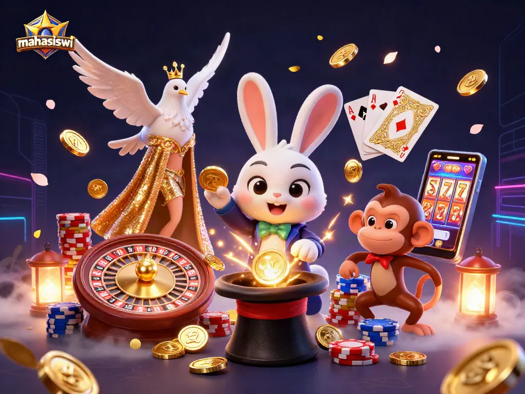 Play thrilling mahasiswi casino games with a dynamic 3D illustration showcasing skilled characters and vibrant elements.