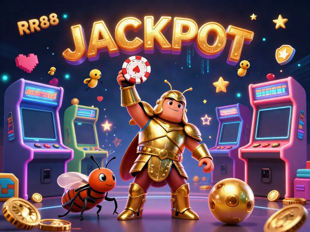 Experience the thrill of RR88 as a heroic beetle wins big while gaming with flashy animations.