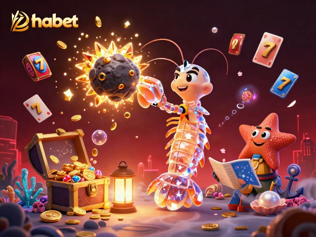 Experience thabet's exciting gameplay with vibrant 3D art featuring a mantis shrimp amidst treasure and casino elements.