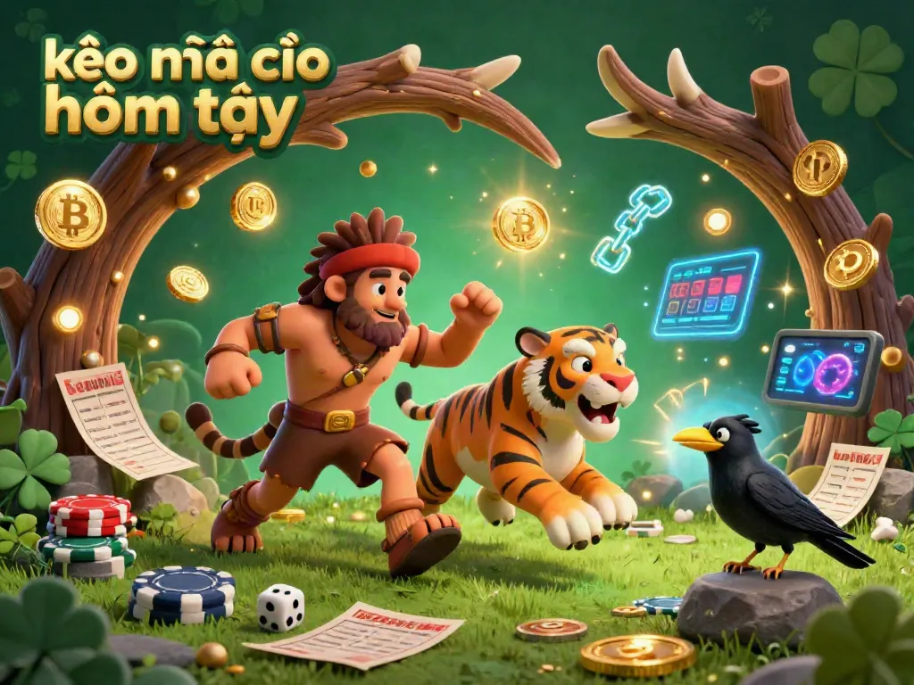 Engage with kèo nhà cái hôm nay in a dynamic digital betting environment featuring cartoon characters and vibrant crypto elements.