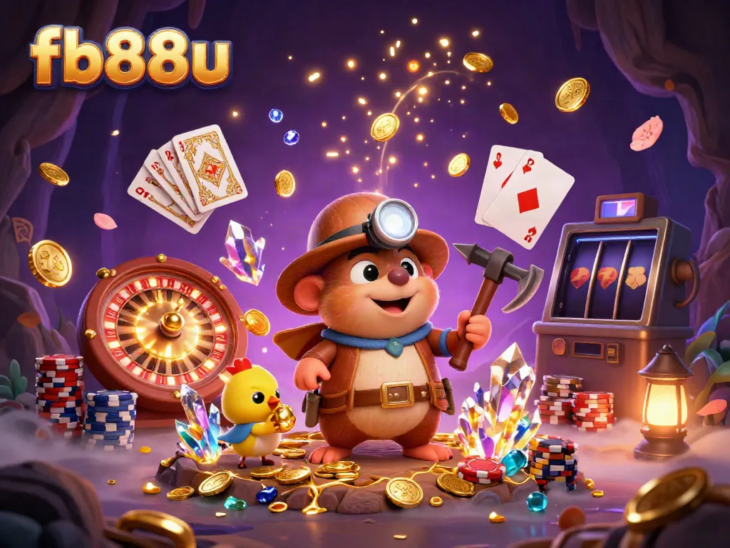 Experience the thrill of fb88u's casino world with a treasure hunter and dazzling game elements.