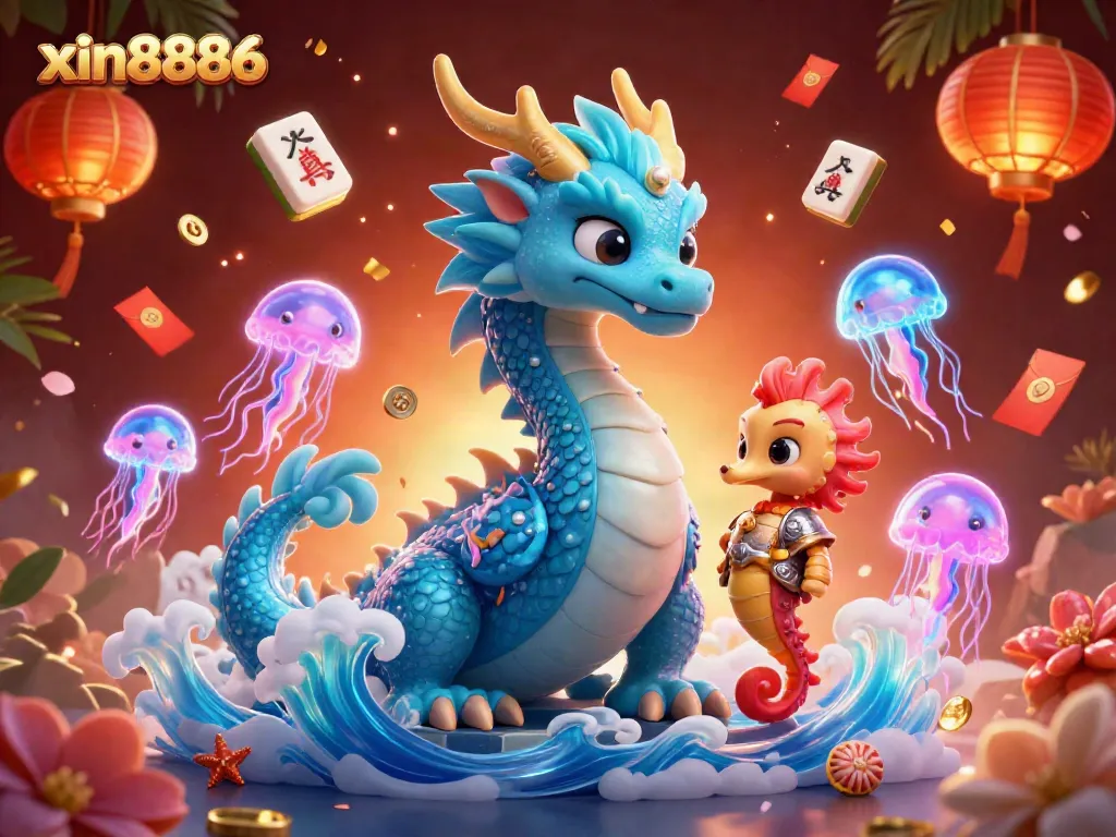 Experience thrilling gameplay at xin8886 with vibrant dragon and seahorse characters amidst exciting casino elements.