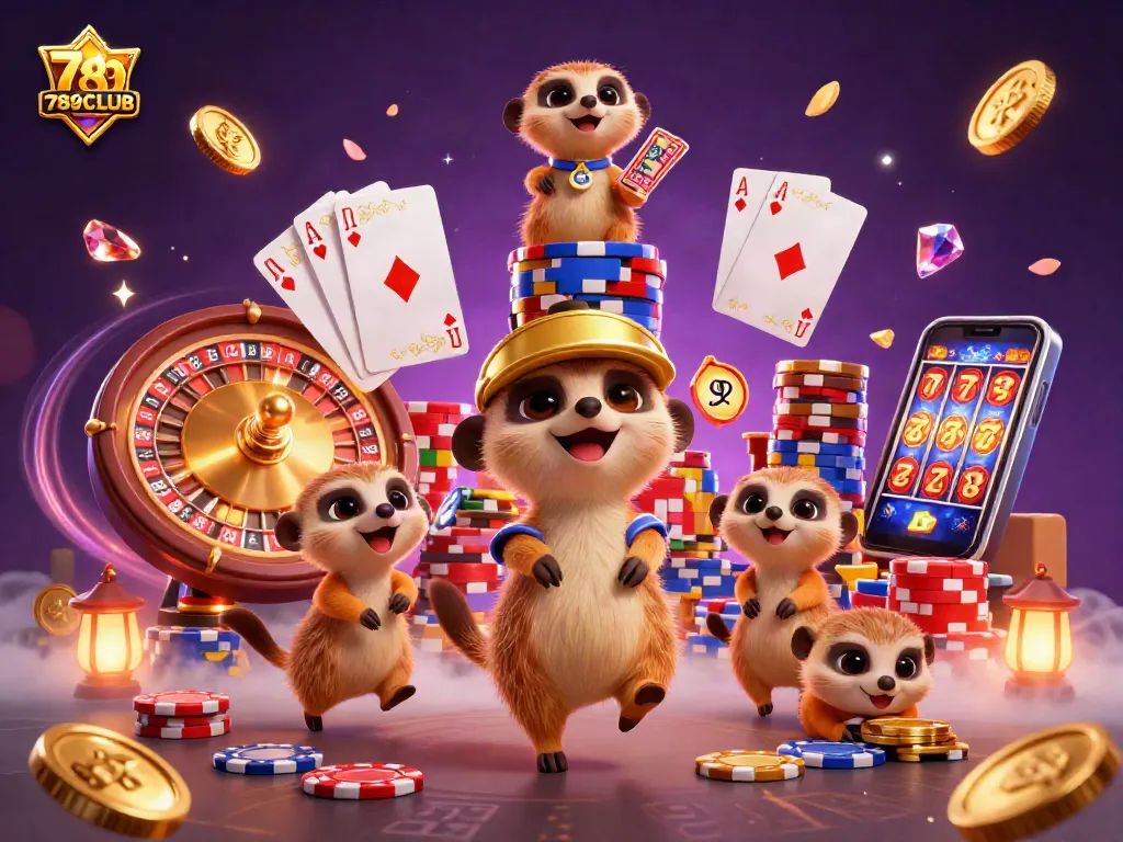 Experience the thrilling casino action at 789CLUB with vibrant meerkats and dynamic game elements.
