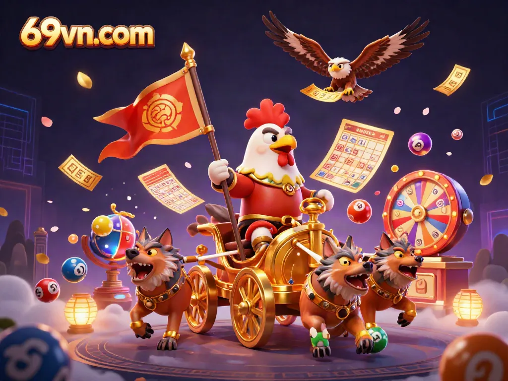 Engage with 69vncom experience featuring an epic casino adventure scene with vibrant lottery elements and exciting visuals.