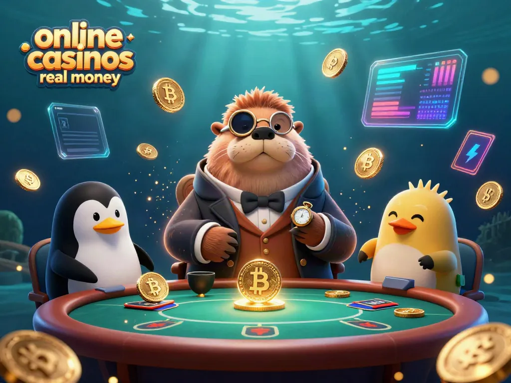 Engage with thrilling online casinos real money featuring playful characters in an underwater poker game.