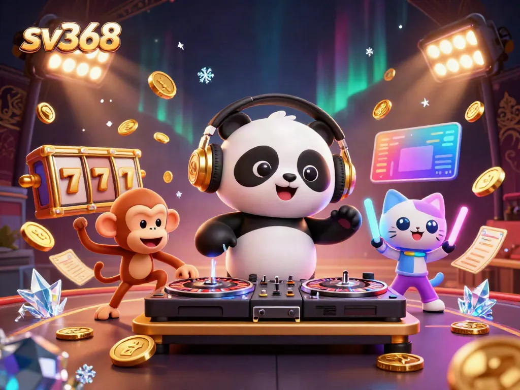 Experience thrilling gaming with sv368 featuring vibrant characters and dynamic casino elements in a lively 3D illustration.