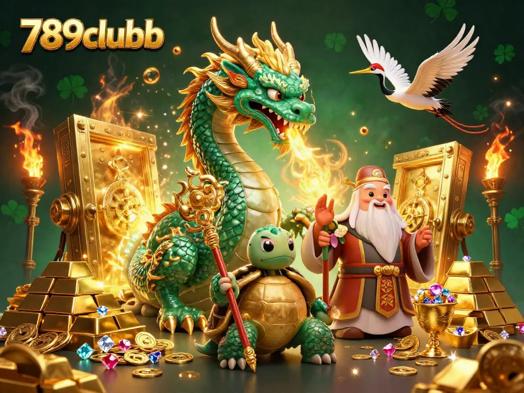Join the fun at 789clubb with a magical scene featuring a jade dragon and treasures