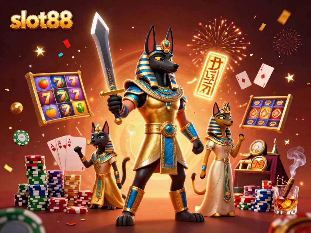 Experience the thrill of slot88 with ancient warriors in a vibrant 3D casino scene filled with lucky symbols and dynamic gameplay.