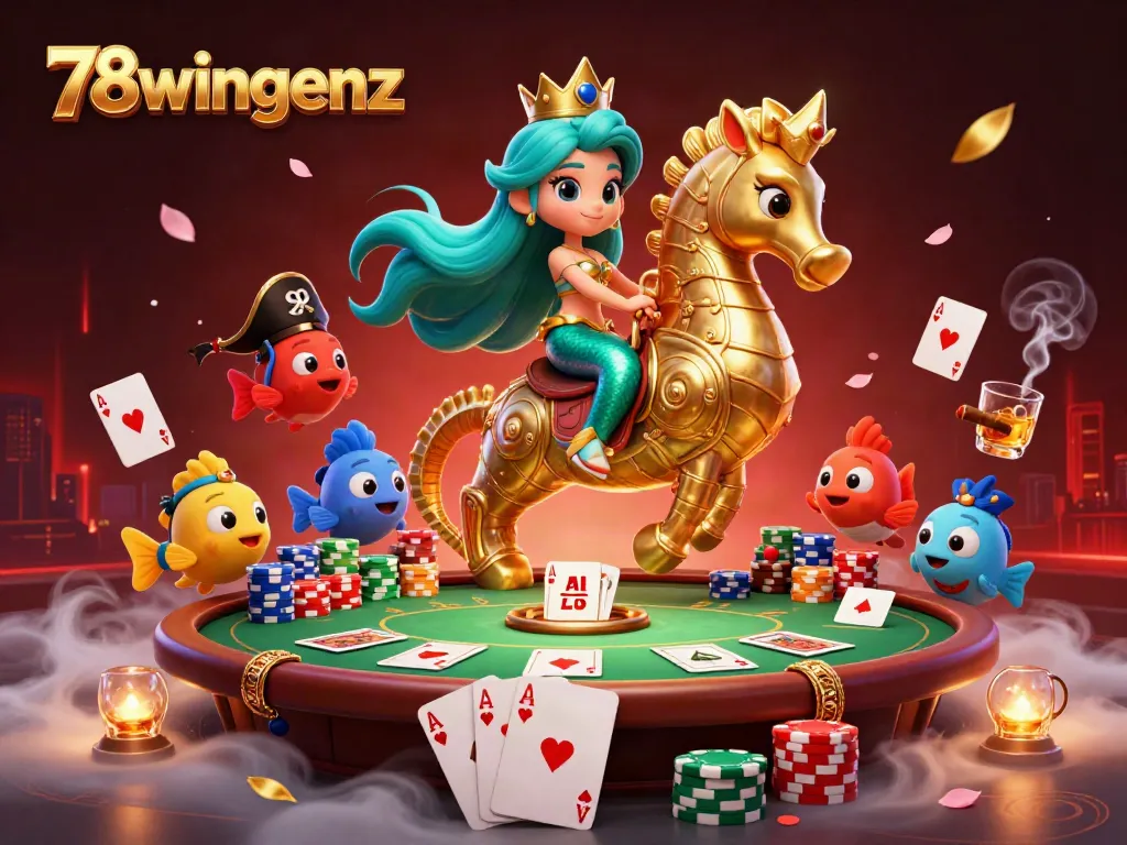 Engage with the exciting 78wingenz gaming scene featuring a mermaid princess and dynamic poker elements.