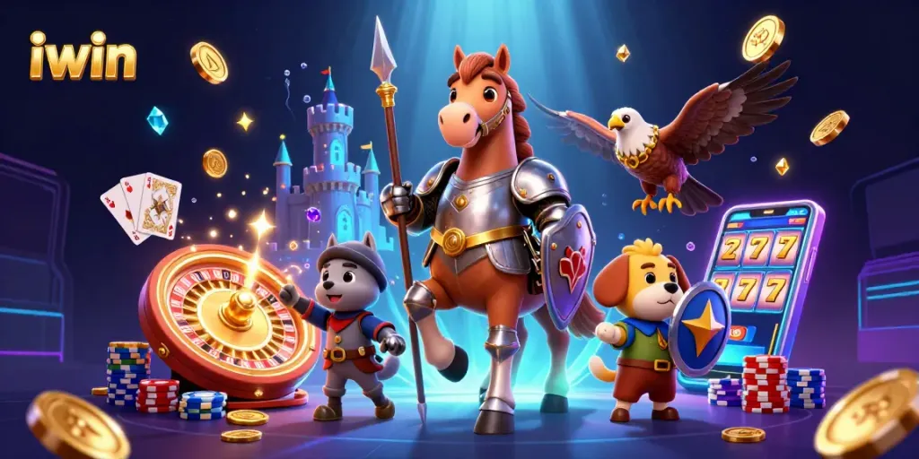 Experience iwin excitement with medieval heroes amidst golden coins and dazzling casino treasures.