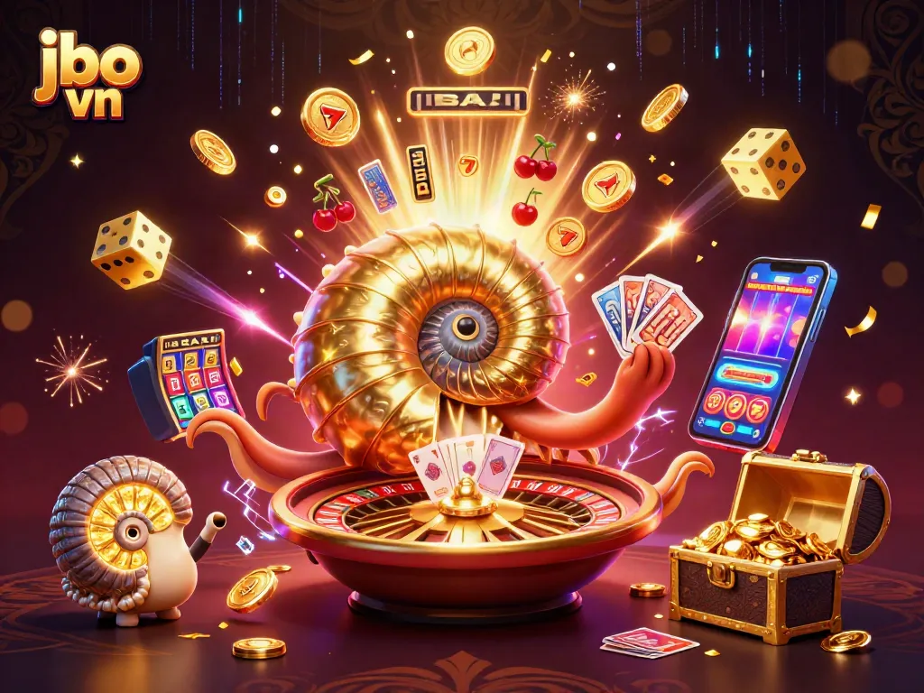 Experience exciting gaming with jbo vn's dynamic 3D casino illustration featuring a giant nautilus and thrilling jackpots.