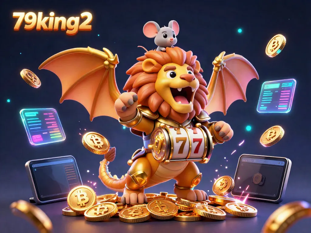 Players enjoy thrilling slots at 79king2 with vibrant jackpots and glowing crypto elements.