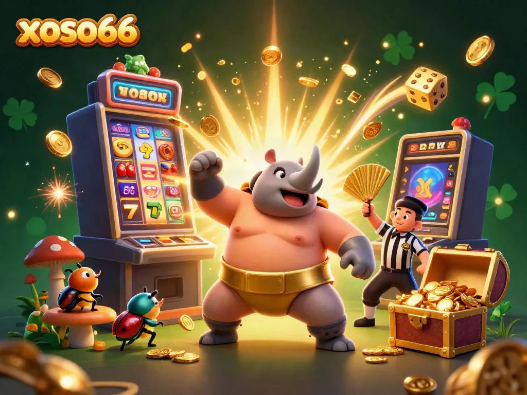 Experience thrilling gameplay at xoso66 with a joyful rhinoceros beetle champion and explosive jackpot fun.