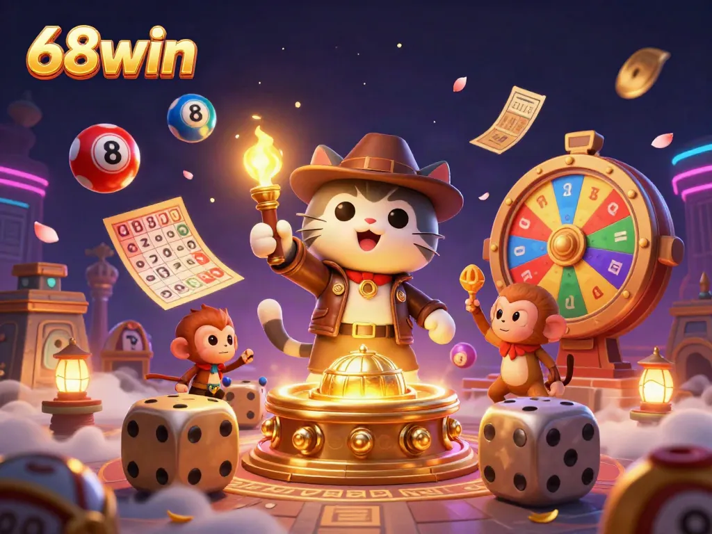 Experience the vibrant atmosphere of 68win with a dynamic illustration showcasing the excitement of casino gaming.