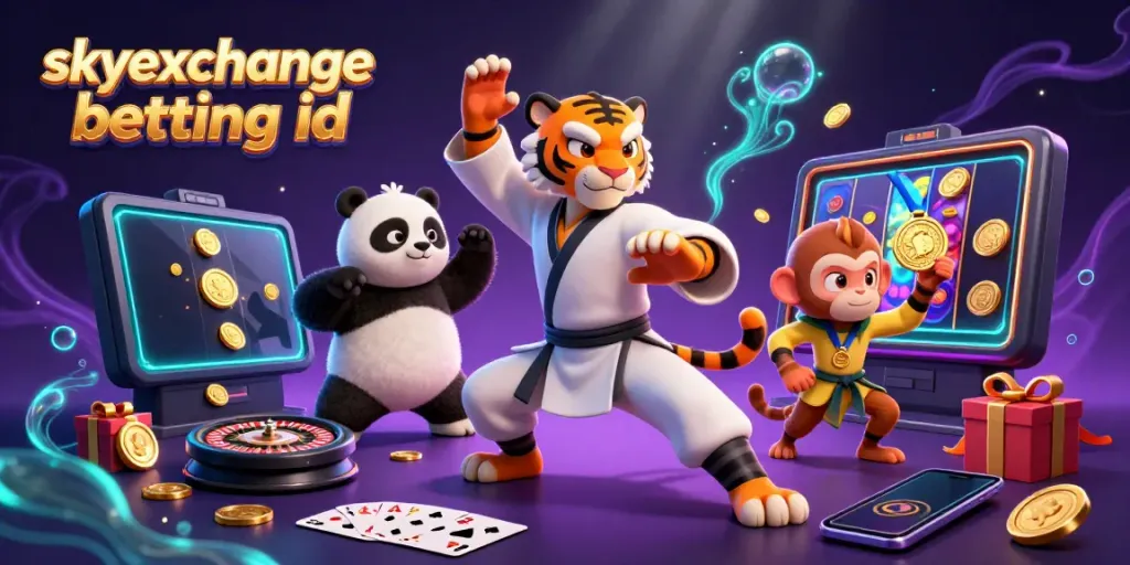 Engage with the skyexchange betting id as a 3D cartoon kung fu tiger master leads a dynamic gambling scene.