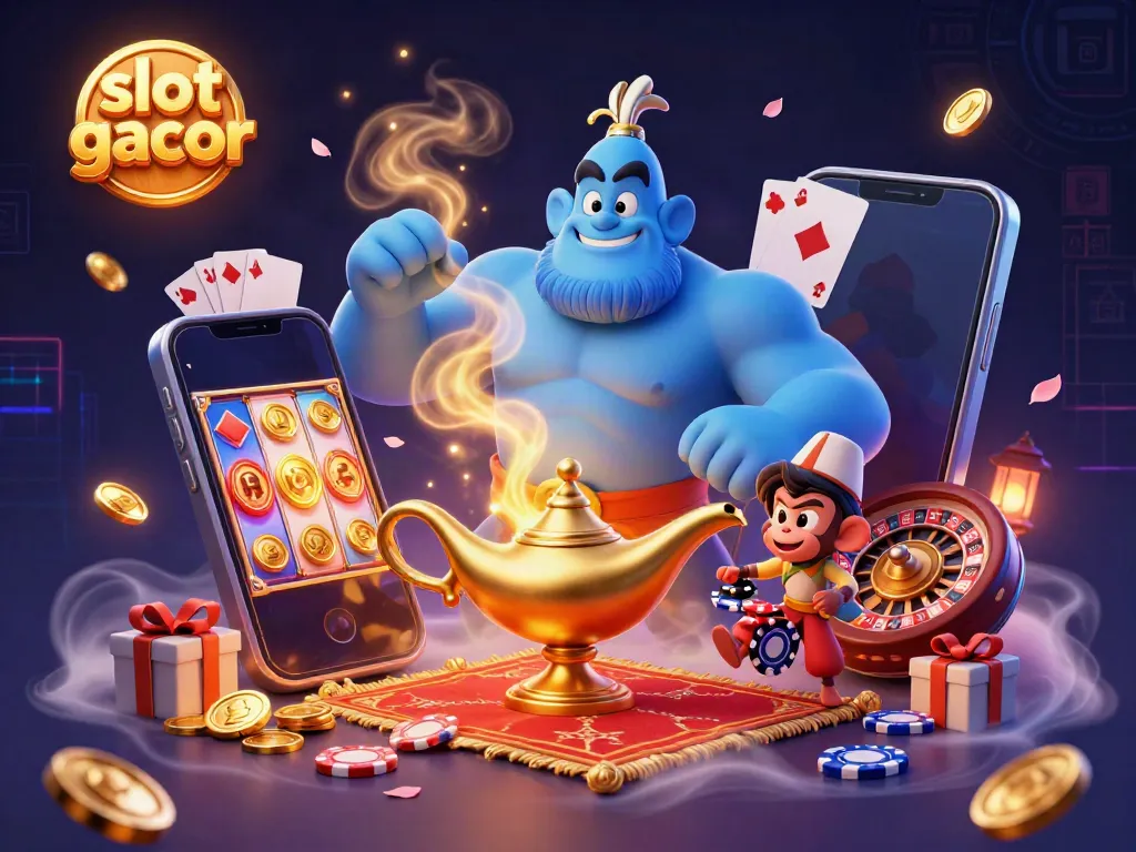 Experience the excitement of slot gacor with a magical genie and vibrant casino elements.