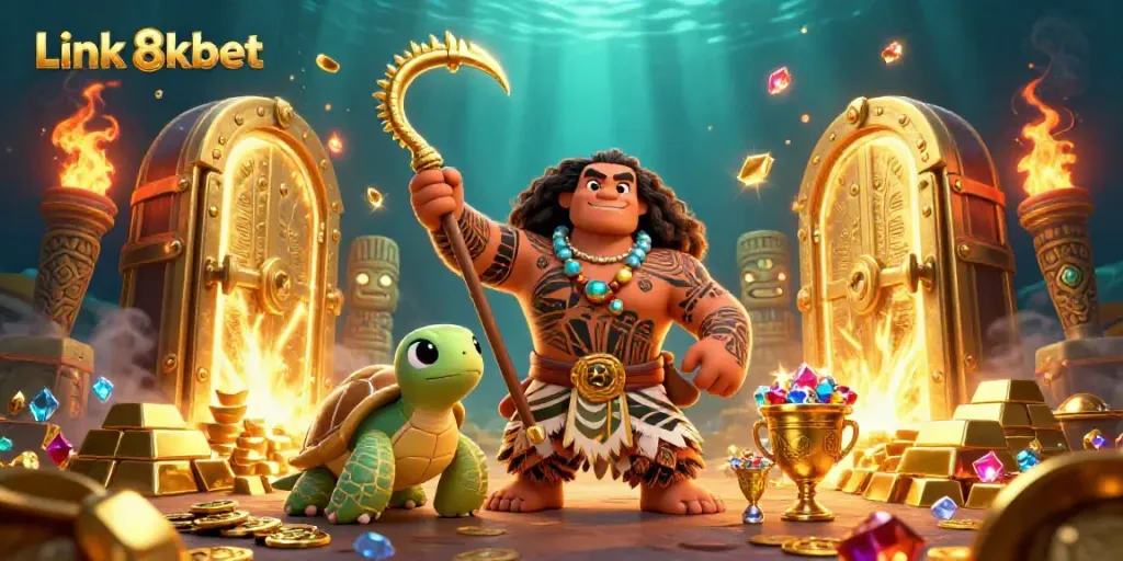 Experience limitless fun with Link 8kbet in a vibrant casino scene filled with treasures.