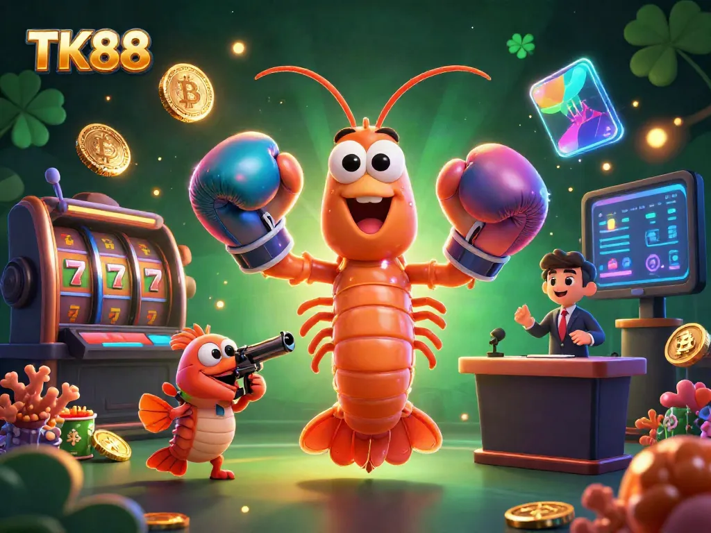 Engage in thrilling gaming at TK88 with vibrant scenes of animated sea creatures in an exciting casino setting.
